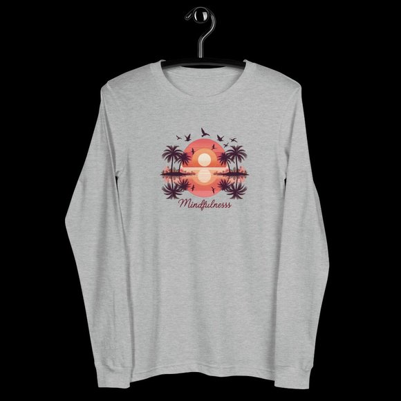Embrace Tranquil Elegance: Sunset Silhouette Bliss Long Sleeve Tee - Mindfullnes - Picture 1 of 5
